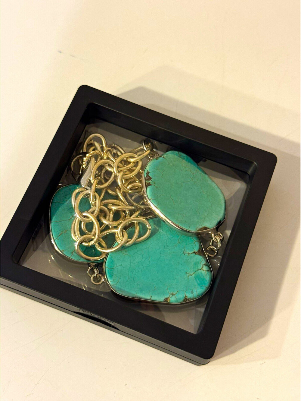 Turquoise Statement Necklace Silver Tone Chunky 3 Stone Southwestern Boho Bib